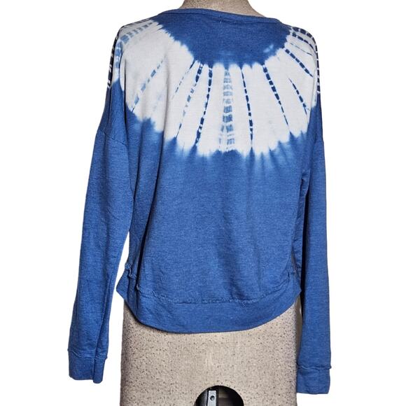 Blue Tie Dye Cotton Blend Crop Sweatshirt Size Small - Picture 2 of 4